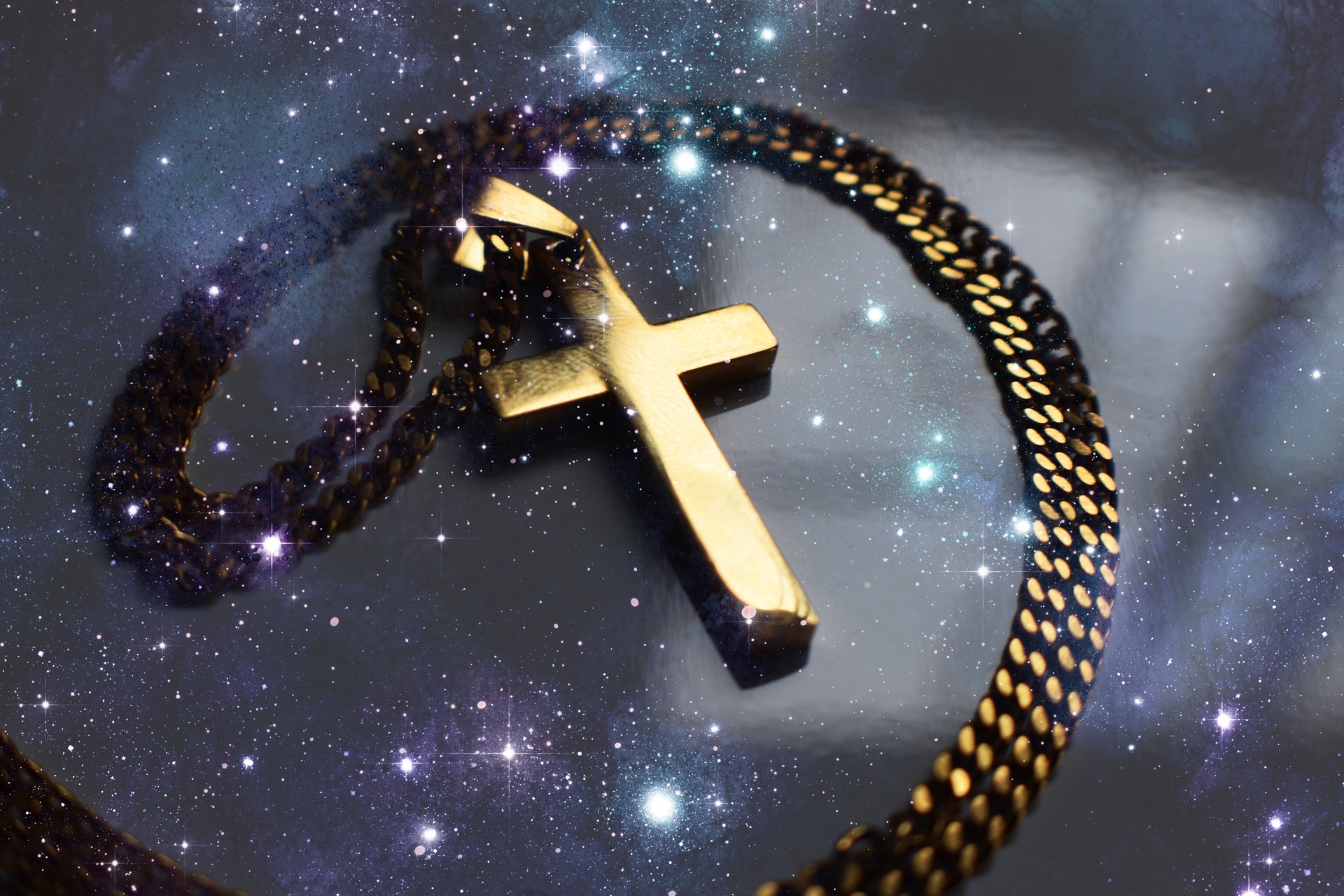 Gorgeous Gold Cross With Stars & Galaxies  High Quality